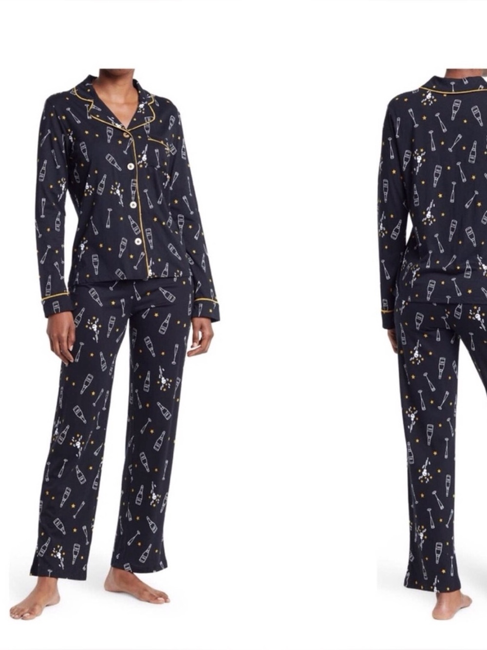 PJ Salvage Black Champagne Themed Pajama 2 Piece Set